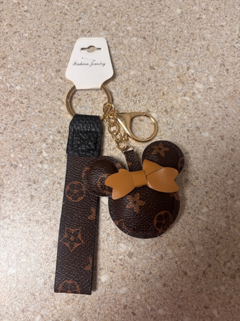Mickey Ear Bow Keychain in Brown and Tan